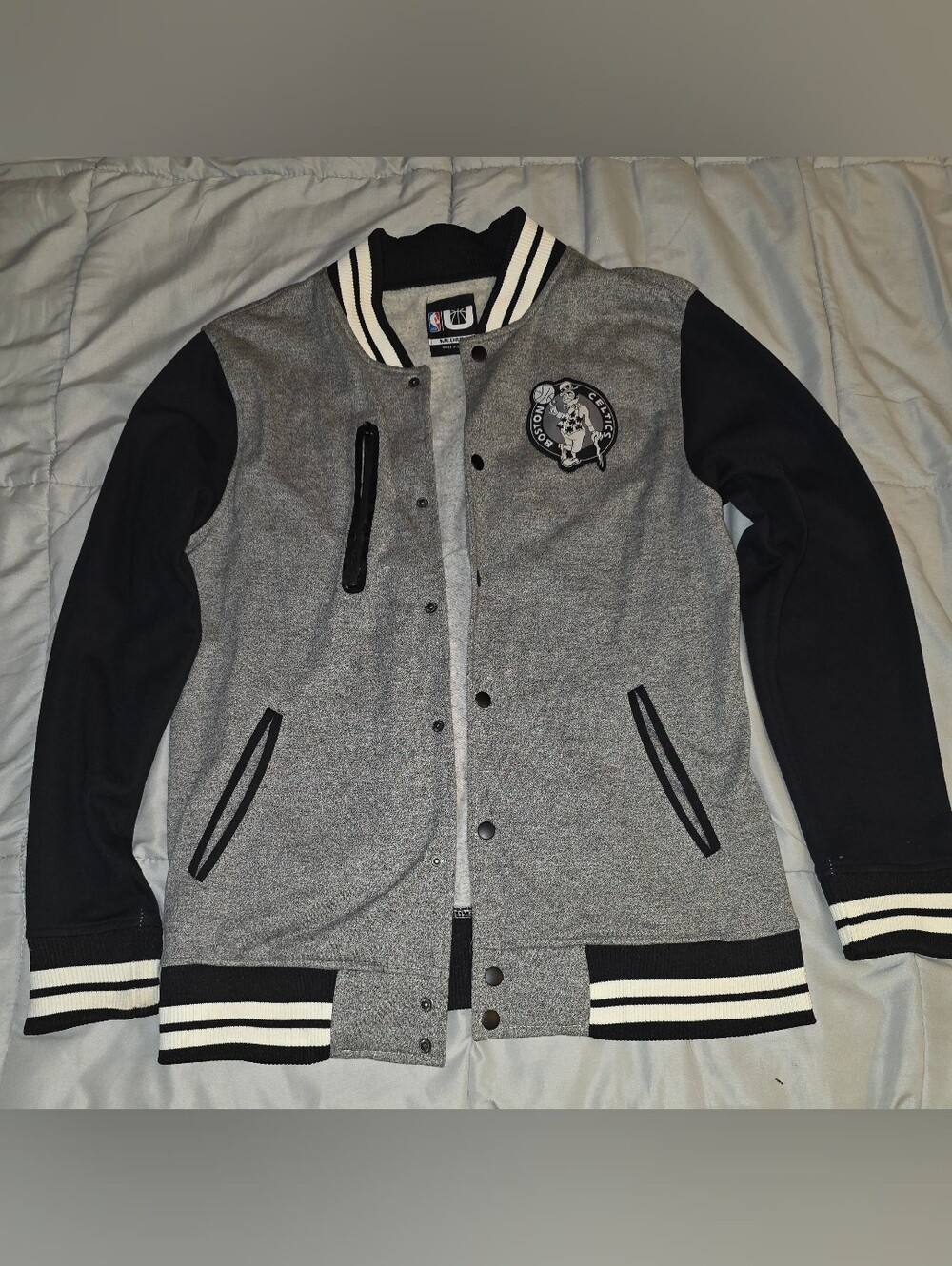 Men's Grey and Black Varsity BOSTON CELTICS Jacket - Letterman Style -NWOT